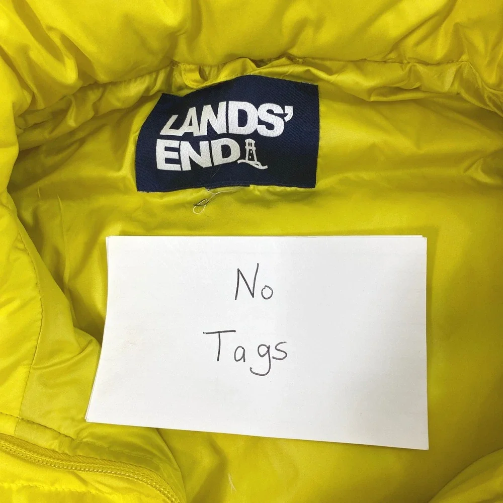 Lands End Puffer Vest Womens M Yellow Quilted Full Zip Outdoors Gorpcore Layer